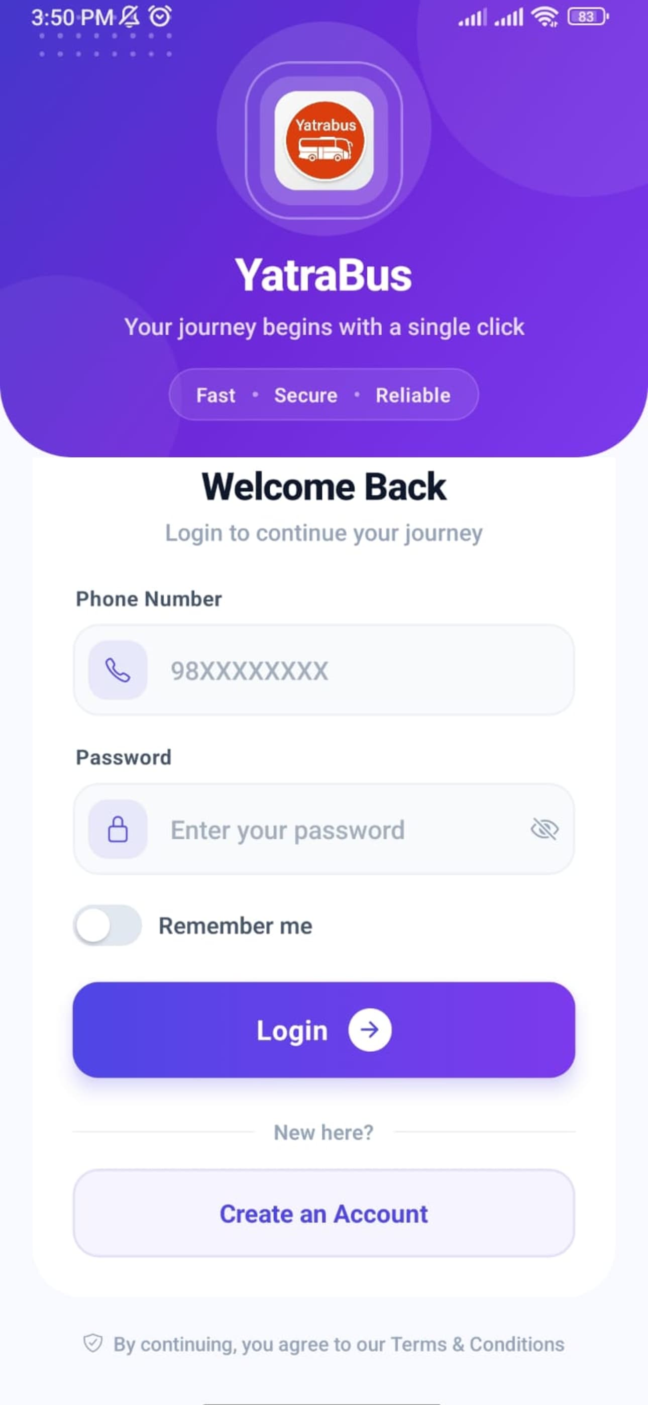 YatraBus Web and Mobile project screenshot